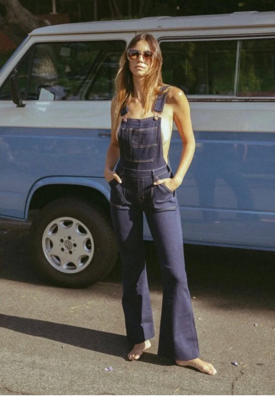 Stoned Immaculate Bonnie Bib Overalls Denim Dark Washed Blue Stretch Size 30